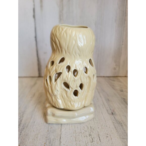 Neutral colored owl ceramic tea light candle holder Unique home decor figure - Picture 5 of 9
